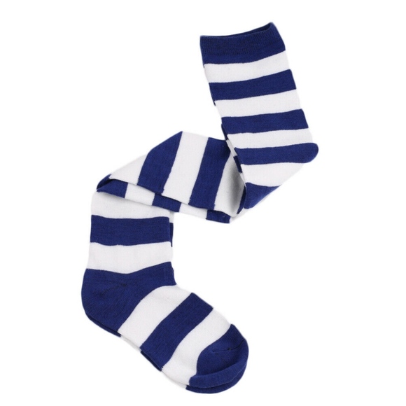 Women's Striped Socks Blue & White Thigh High Warm Over the Knee Socks NEW - Picture 3 of 5